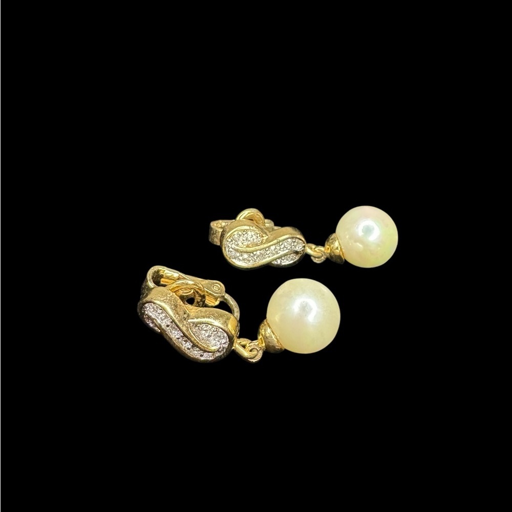 Nina Ricci Gold Tone and Pearl Clip On Earrings